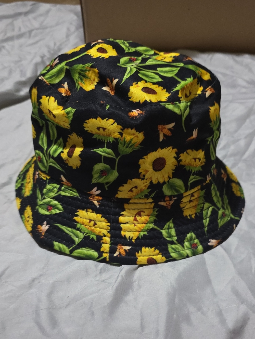 Kids Black Sunflower Print Bucket Hat